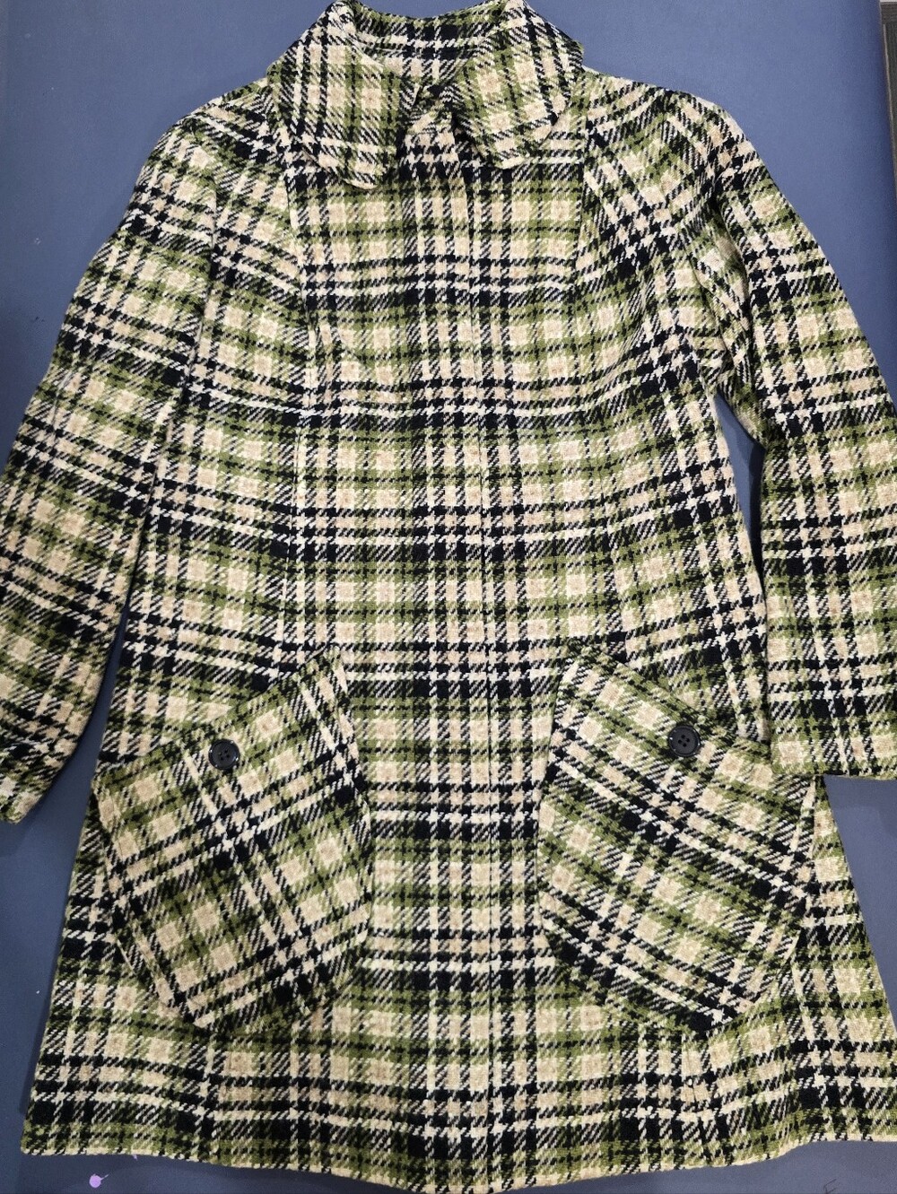 Vintage Young Pendleton 100% Wool Plaid Coat 7/8 Green Talon Zip 60s 70s